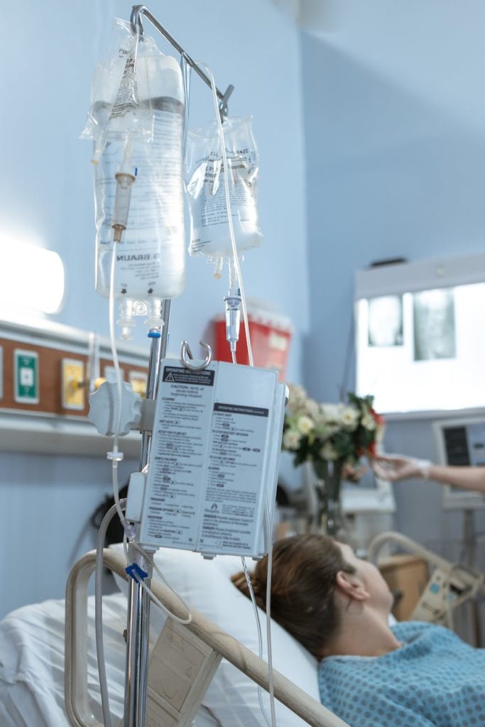 a patient lying on a hospital bed